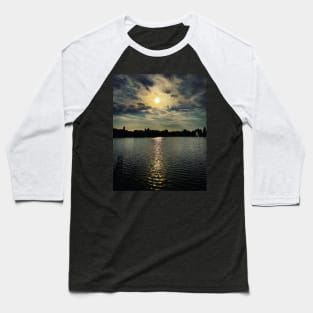Central Park Sunset Lake Manhattan Skyline NYC Baseball T-Shirt